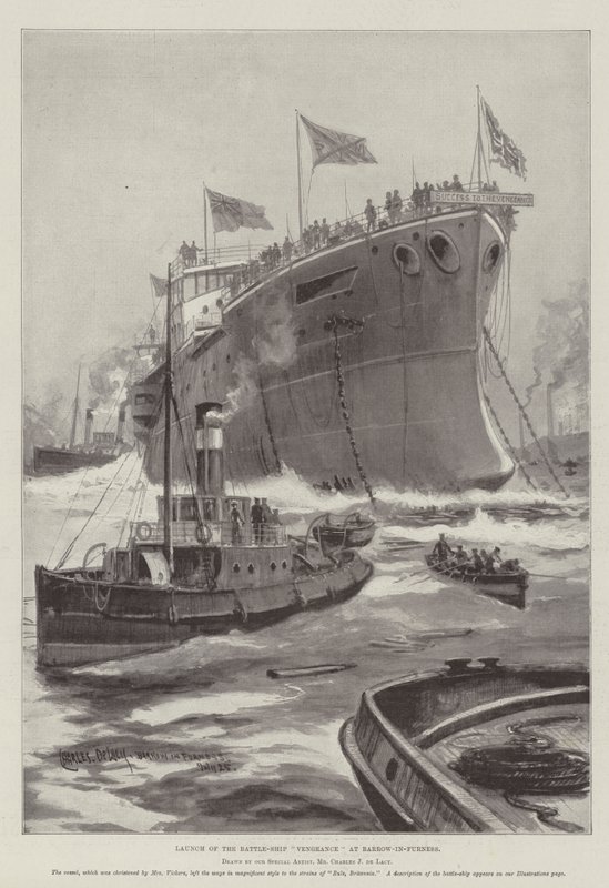 Barrow-in-Furness'te Savaş Gemisi İntikamı'nın Başlatılması by Charles John de Lacy