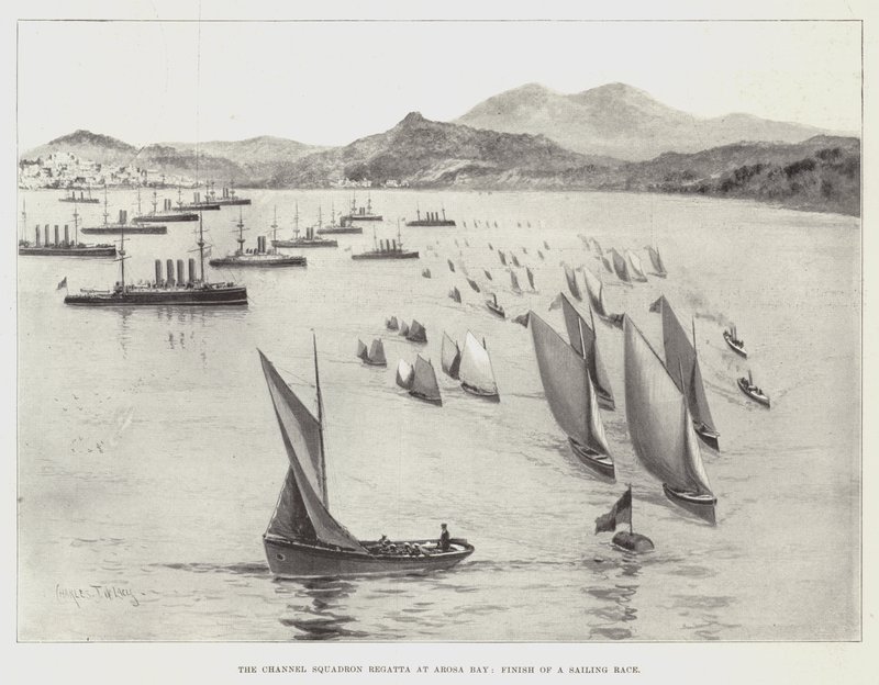 Arosa Körfezi'ndeki Kanal Filosu Regatta, Bir Yelken Yarışının Finişi by Charles John de Lacy