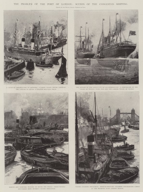 Londra Limanı Sorunu, Sıkışık Deniz Taşımacılığı Sahneleri by Charles John de Lacy