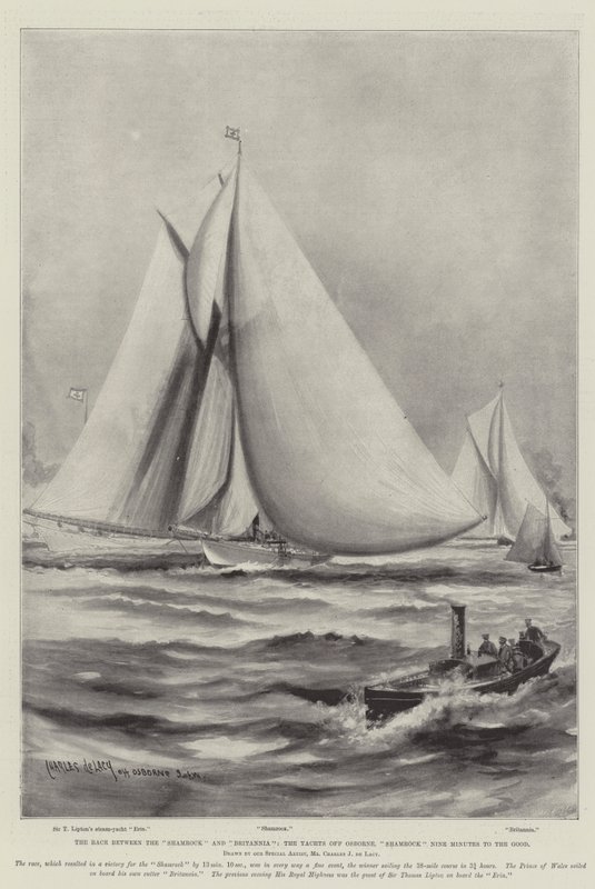 Shamrock ve Britannia Arasındaki Yarış, Osborne Açıklarındaki Yatlar, Shamrock İyiliğe Dokuz Dakika by Charles John de Lacy