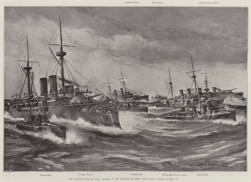 İspanyol-Amerikan Savaşı, 15 Mayıs'ta Curacoa'dan ayrılan İspanyol Filosu Gemileri by Charles John de Lacy