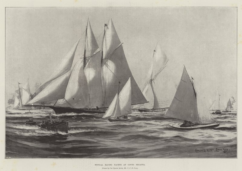 Cowes Regatta'da Tipik Yarış Yatları by Charles John de Lacy