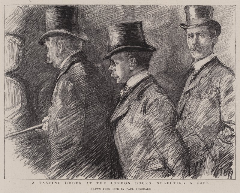 Londra Rıhtımlarında Fıçı Seçerek Tadım Sırası by Charles Paul Renouard