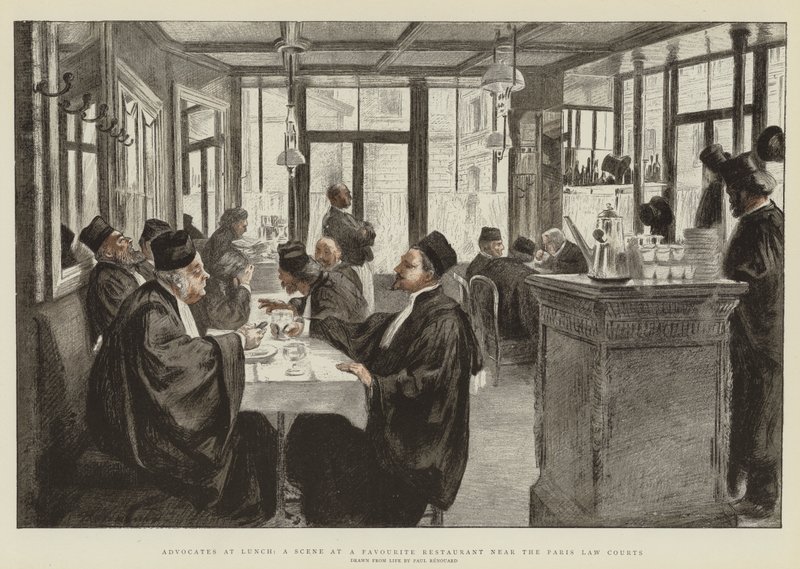 Öğle Yemeğinde Avukatlar, Paris Hukuk Mahkemeleri (chromolitho) yakınlarındaki Favori Restoranda Bir Sahne by Charles Paul Renouard