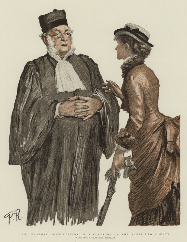 Paris Hukuk Mahkemeleri Koridorunda Gayriresmi Bir Danışma (chromolitho) by Charles Paul Renouard