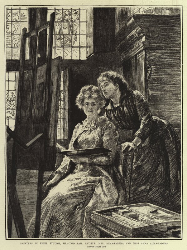 Atölyelerindeki Ressamlar, III, İki Fuar Sanatçısı, Bayan Alma-Tadema ve Bayan Anna Alma-Tadema by Charles Paul Renouard