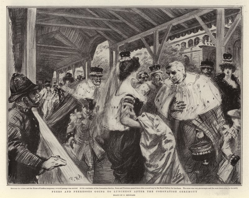 Taç giyme töreninden sonra öğle yemeğine giden akranlar ve akranlar by Charles Paul Renouard
