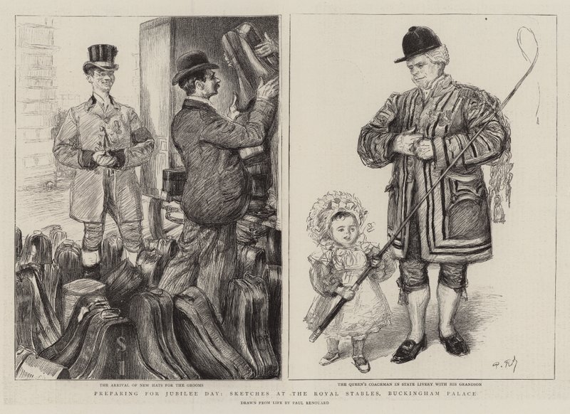 Jübile Gününe Hazırlık, Kraliyet Ahırlarında Eskizler, Buckingham Sarayı by Charles Paul Renouard