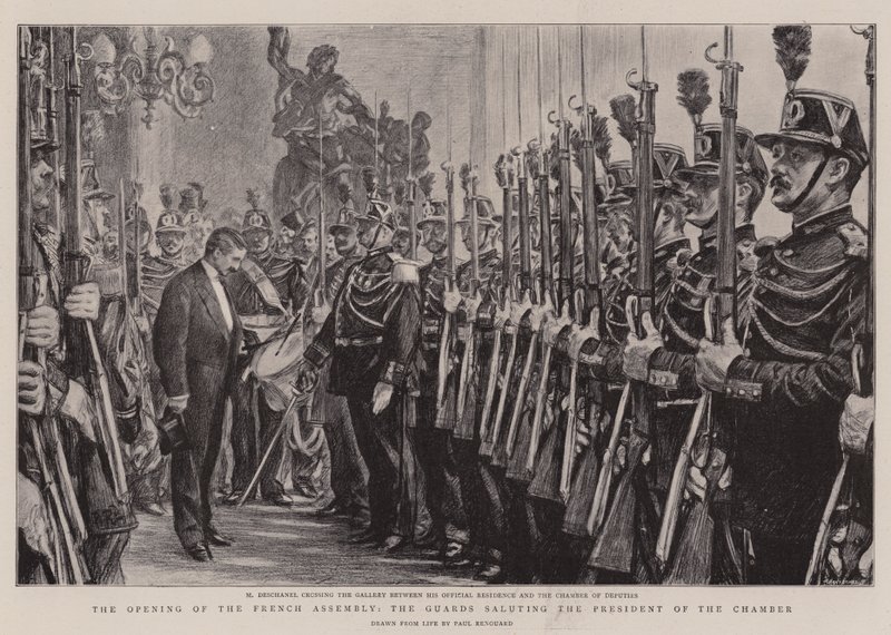 Fransız Meclisinin Açılışı, Muhafızlar Meclis Başkanını selamlarken by Charles Paul Renouard
