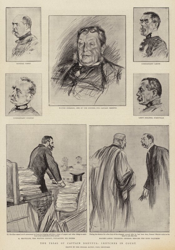 Kaptan Dreyfus'un Rennes'deki Davası, Mahkemede Eskizler by Charles Paul Renouard
