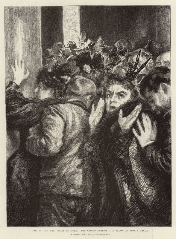 Kapıların Açılmasını Bekleyen Kalabalık, Monte Carlo Salonun Dışında by Charles Paul Renouard