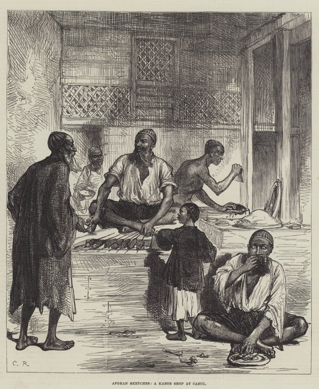 Afgan Skeçleri, Cabul'da bir Kabob Mağazası by Sir John Charles Robinson