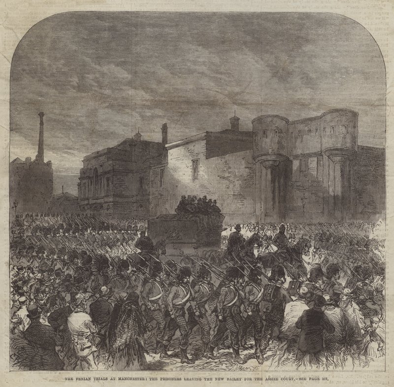 Manchester'daki Fenian Duruşmaları, Mahkumlar Ağır Ceza Mahkemesi için New Bailey'den ayrıldı by Sir John Charles Robinson