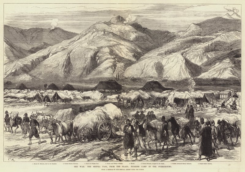 Ovadan Savaş, Shipka Geçidi; Türk Kampı Ön Planda by Sir John Charles Robinson