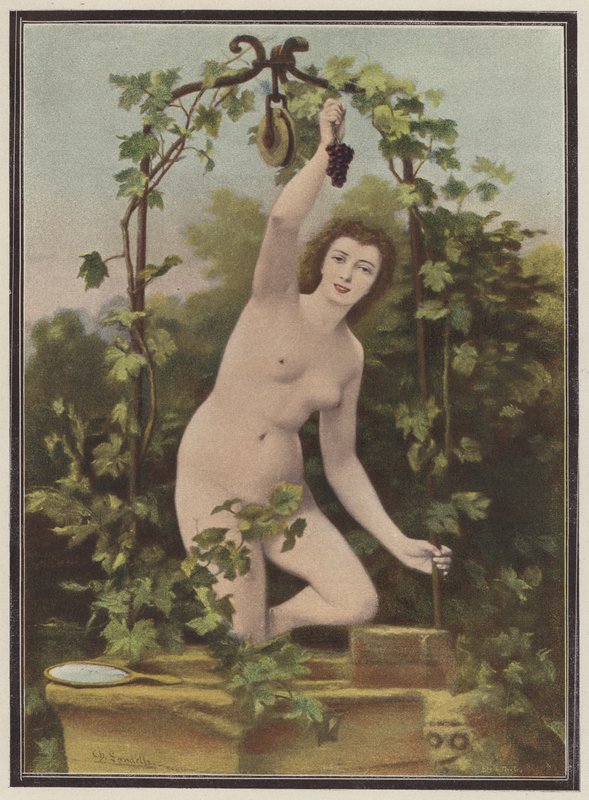 Bir asmadan üzüm toplayan kadın (renkli taş) by Charles (after) Landelle