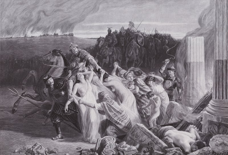 Hunlar tarafından kaçırılan Galyalılar (lito) by Charles Alexandre Coessin de la Fosse
