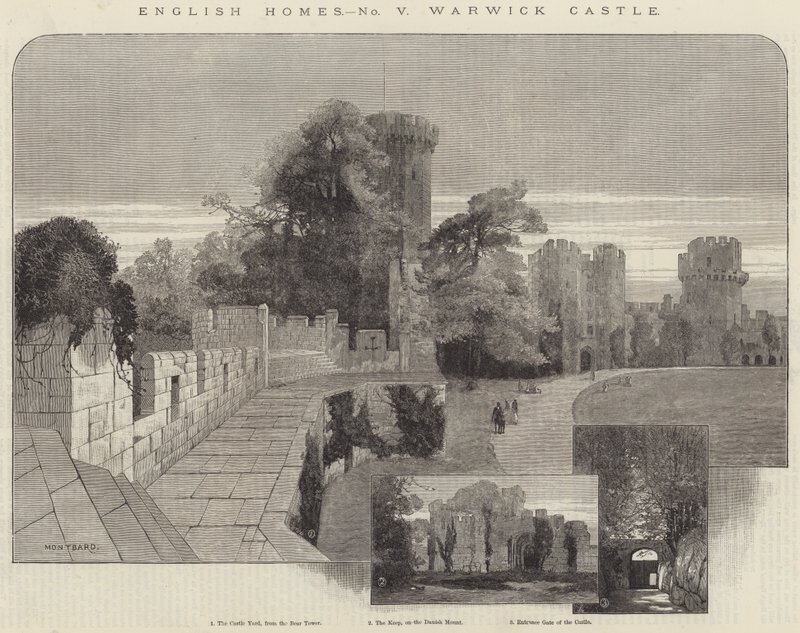 İngiliz Evleri, Warwick Kalesi gravürü by Charles Auguste Loye