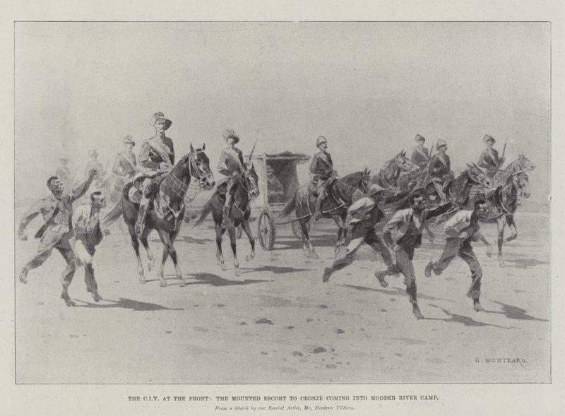 Önde CIV, Cronje'ye Atlı Eskort Modder Nehri Kampına geliyor by Charles Auguste Loye