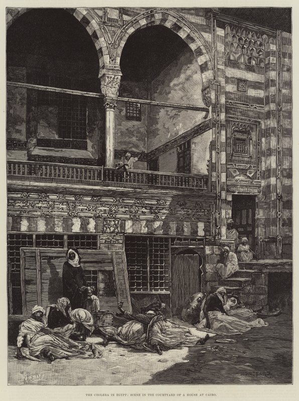 Mısır'da Kolera, Kahire'de Bir Evin Avlusunda Sahne by Charles Auguste Loye