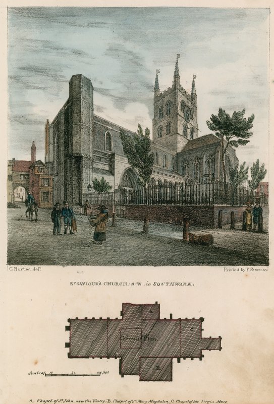Aziz Kurtarıcı Kilisesi, Southwark, Surrey, kuzey batı görünümü by Charles Burton