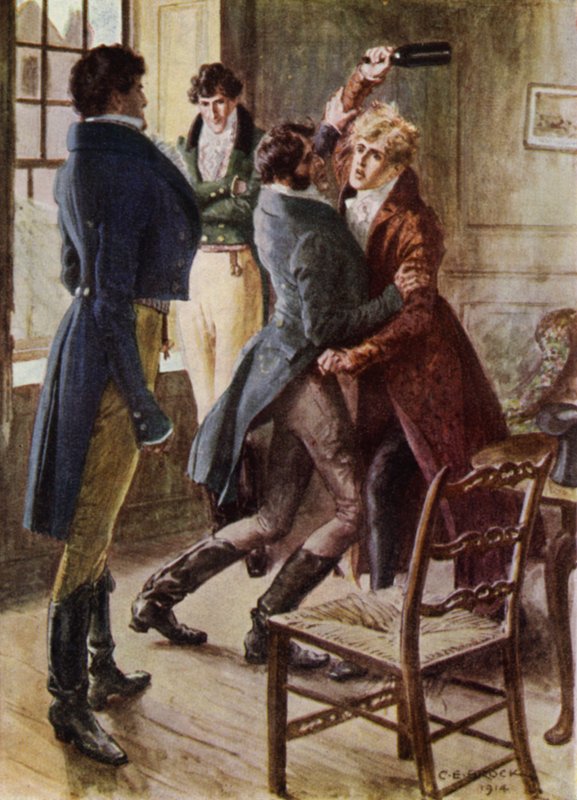 Jeffery Farnol'un The Amatör Beyefendi için illüstrasyonu (renkli lito) by Charles Edmund (after) Brock