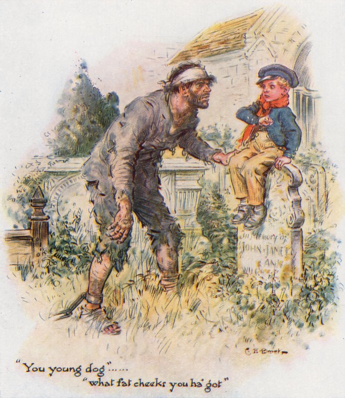 Büyük Beklentiler, Pip mahkumla kilise bahçesinde karşılaşır by Charles Edmund Brock