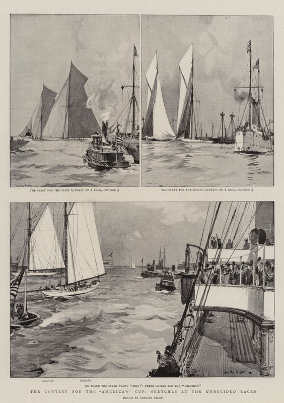 Amerika Kupası Yarışması, Kararsız Yarışlarda Eskizler by Charles Edward Dixon