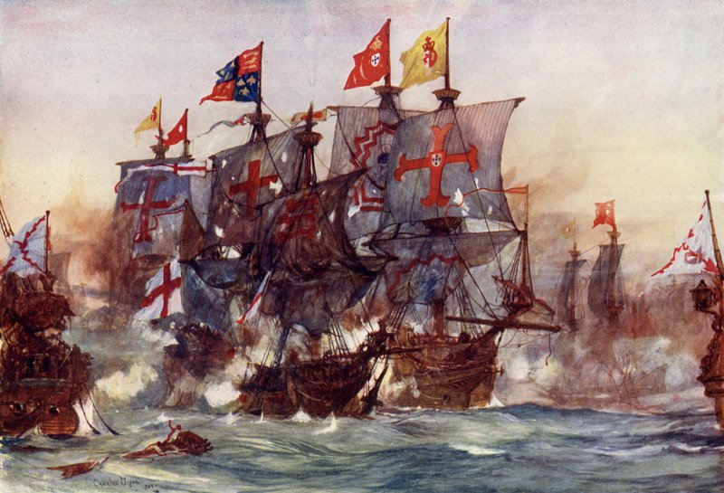 The Last Fight of the Revenge, off Flores, in the Azores, 1591  by Charles Edward Dixon