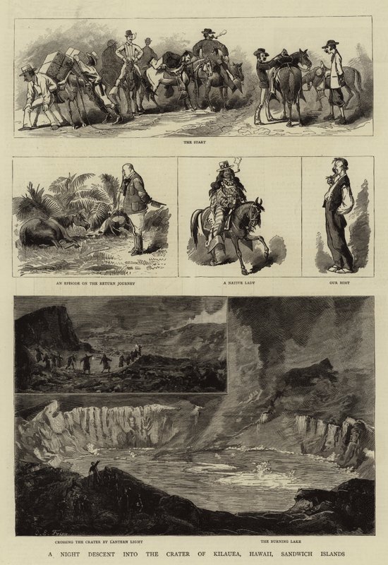 Kilauea, Hawaii, Sandwich Adaları Kraterine Bir Gece İnişi by Charles Edwin Fripp