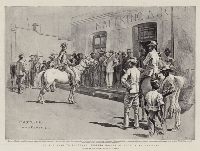 Bulawayo Yolunda, Mafeking'de Açık Artırma Yoluyla At Satmak by Charles Edwin Fripp
