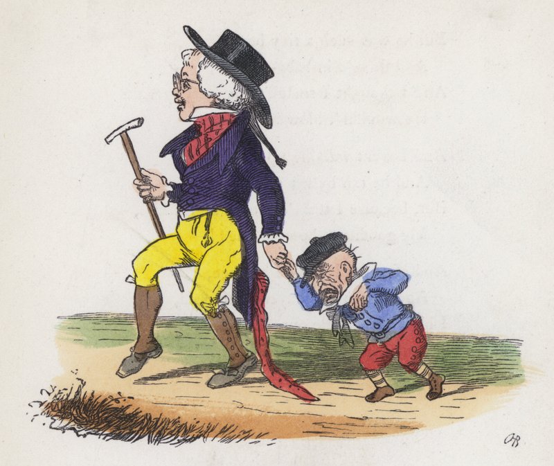 Küçük bir çocuğun kendisinin ve büyükbabasının ticaret yaptığı yerlerin hayali (renkli gravür) by Charles Henry (after) Bennett