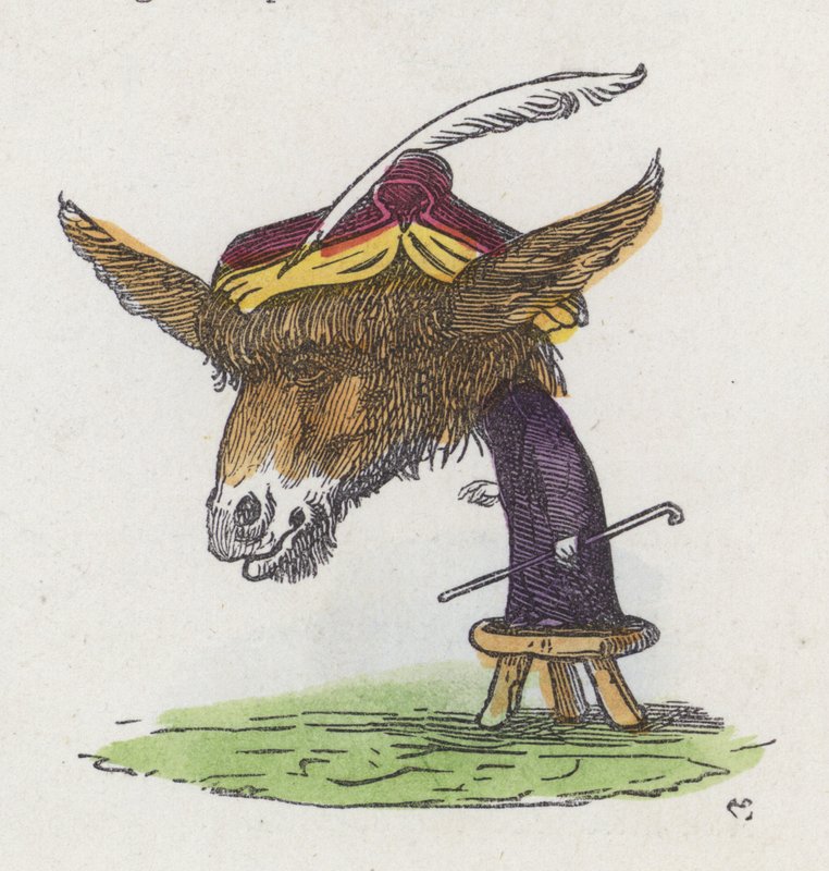 Bir taburede duran eşek (renkli gravür) by Charles Henry (after) Bennett