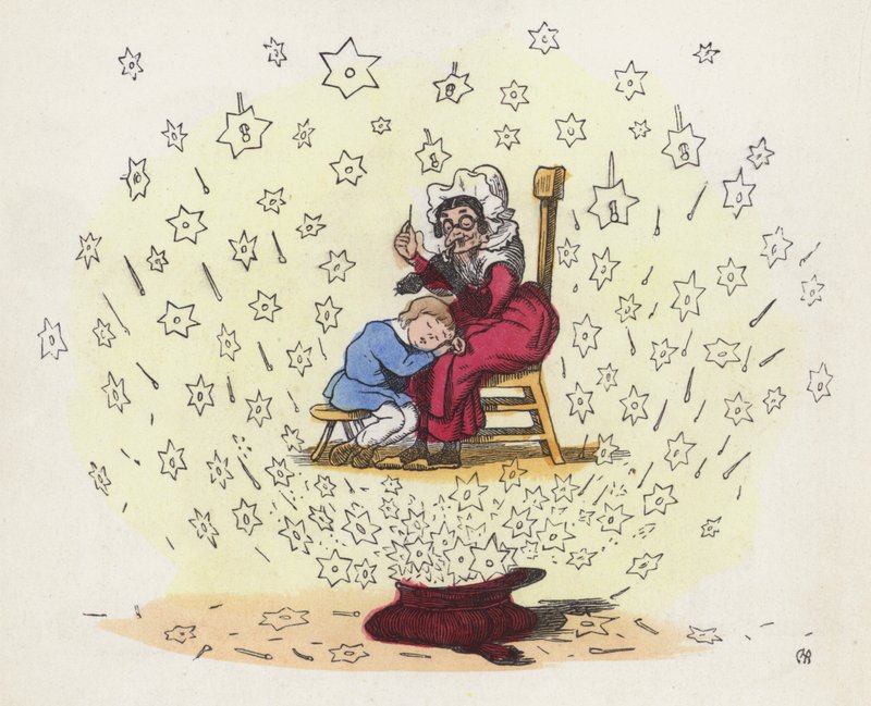 Küçük çocuk hemşiresinin kucağında rüya görüyor (renkli gravür) by Charles Henry (after) Bennett