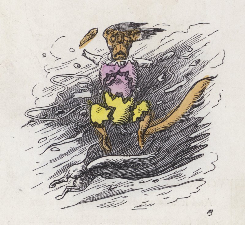 Rüzgar tarafından parçalara ayrılan küçük köpek (renkli gravür) by Charles Henry (after) Bennett
