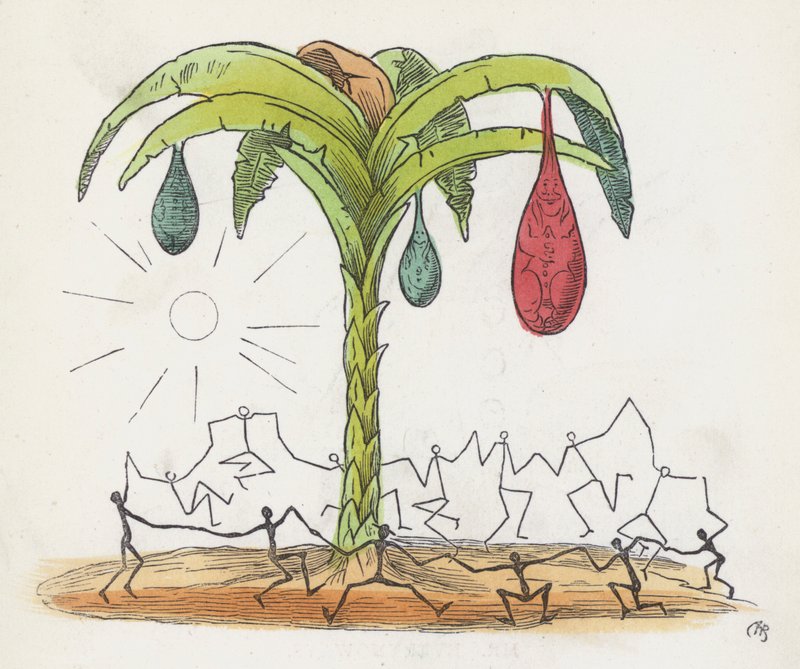Bir ağacın etrafında dans eden sopa adamlar (renkli gravür) by Charles Henry (after) Bennett