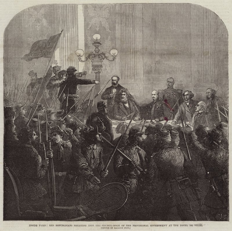 Paris'te, Kızıl Cumhuriyetçiler, Hotel De Ville'deki Geçici Hükümetin Konsey Odasına girdiler. by Charles J. Staniland