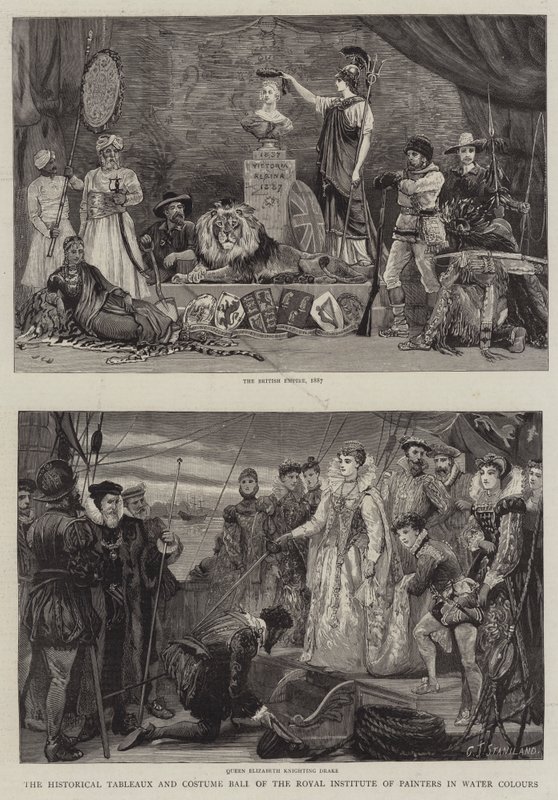 Kraliyet Ressamlar Enstitüsü'nün Sulu Boyalarda Tarihsel Tablosu ve Kostüm Balosu by Charles J. Staniland