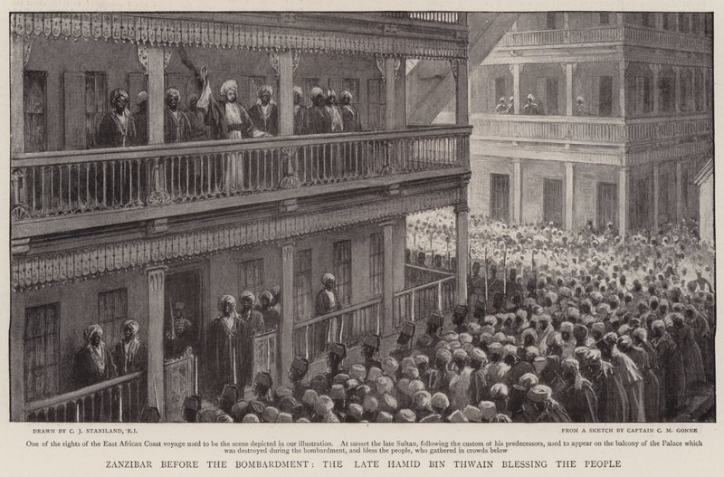 Bombardımandan önce Zanzibar, Rahmetli Hamid Bin Thwain Halkı kutsuyor by Charles J. Staniland