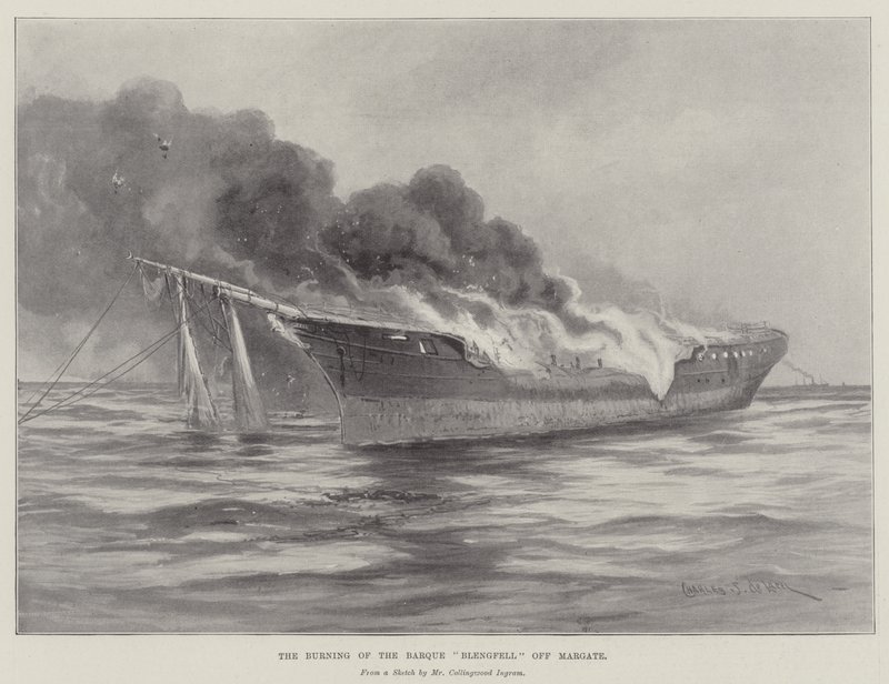 Margate'deki Barque Blengfell'in Yanması by Charles John de Lacy