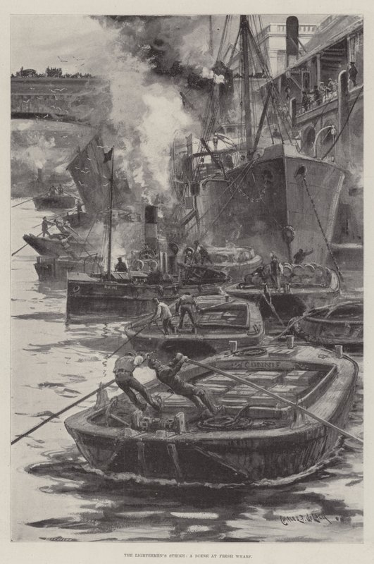 The Lightermen's Strike, Fresh Wharf'ta Bir Sahne by Charles John de Lacy