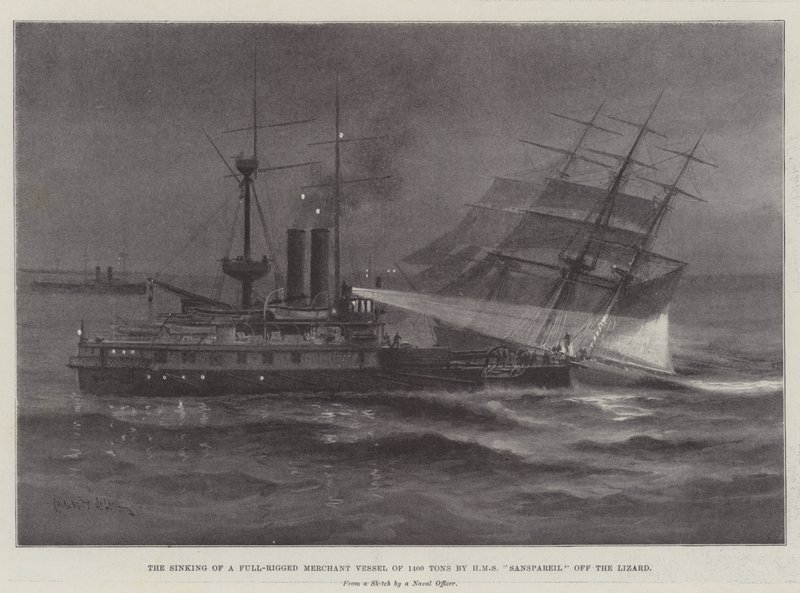 1400 Tonluk Tam Donanımlı Ticaret Gemisinin HMS Sanspareil Tarafından Kertenkele Açıklarında Batırılması by Charles John de Lacy
