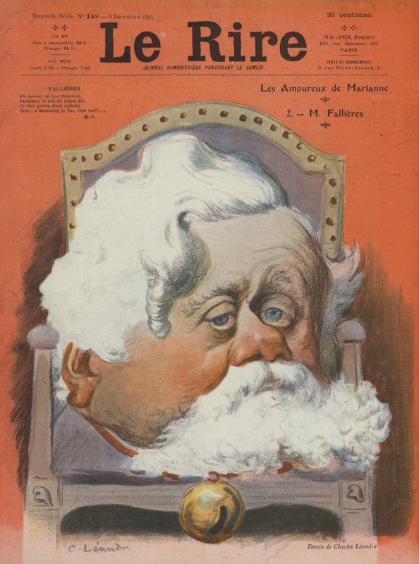 Armand Fallieres, Fransız politikacı. Le Rire için İllüstrasyon by Charles Leandre