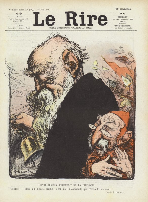 Fransız politikacılar Henri Brisson ve Emile Combes. Le Rire için İllüstrasyon by Charles Leandre