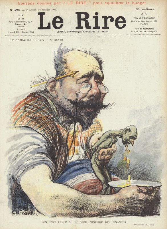 Ekselansları Bay Rouvier, Maliye Bakanı. Le Rire için İllüstrasyon by Charles Leandre