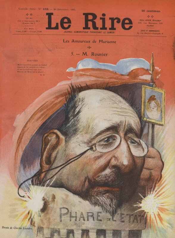 Maurice Rouvier, Fransız politikacı. Le Rire için İllüstrasyon by Charles Leandre