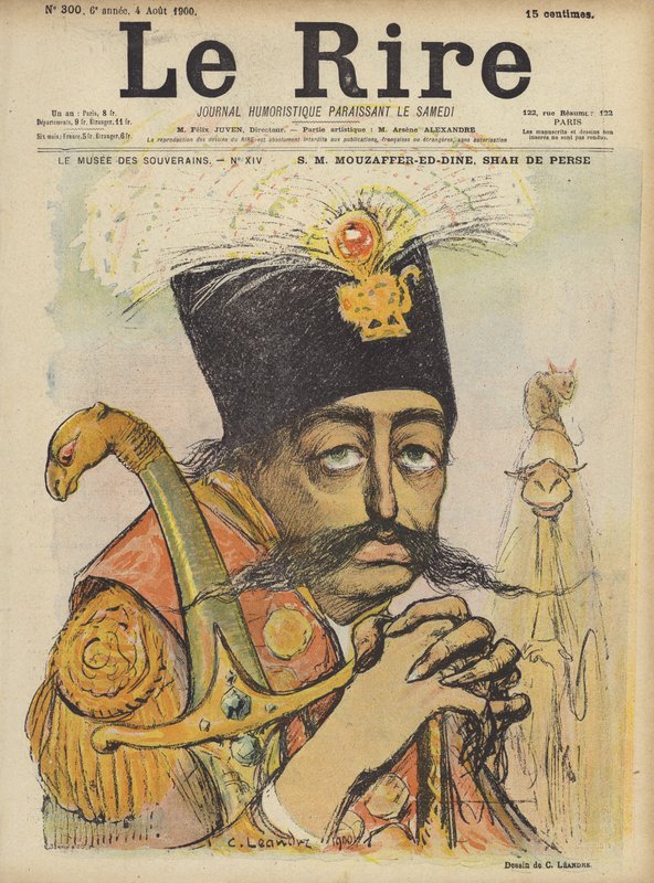 Mozaffer-ed-Din, İran Şahı, Le Rire için İllüstrasyon by Charles Leandre