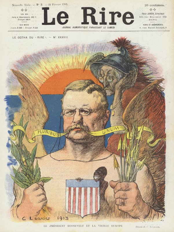 Başkan Roosevelt ve Eski Avrupa. Le Rire için İllüstrasyon by Charles Leandre