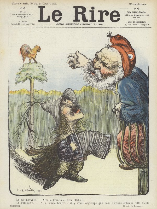 İtalya Kralı ve Fransa Cumhurbaşkanı. Le Rire için İllüstrasyon by Charles Leandre