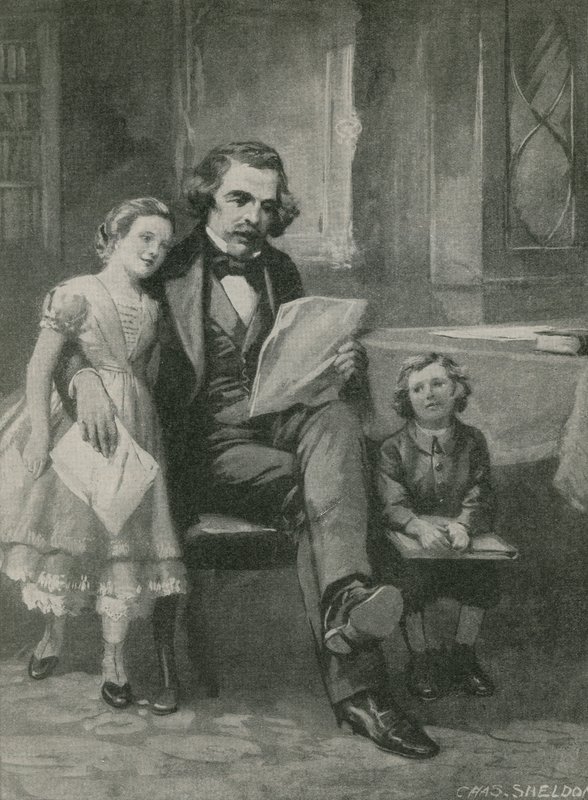 Nathaniel Hawthorne çocuklarına kitap okuyor by Charles Mills Sheldon