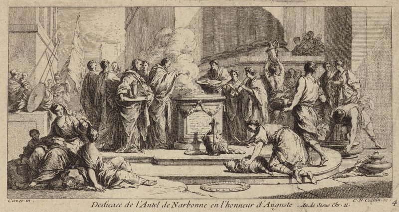 Narbonne sunağının Roma İmparatoru Augustus onuruna adanması by Charles Nicolas II Cochin